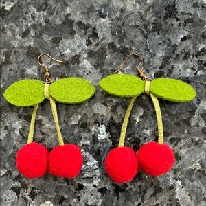 Felt cherry earrings in EUC